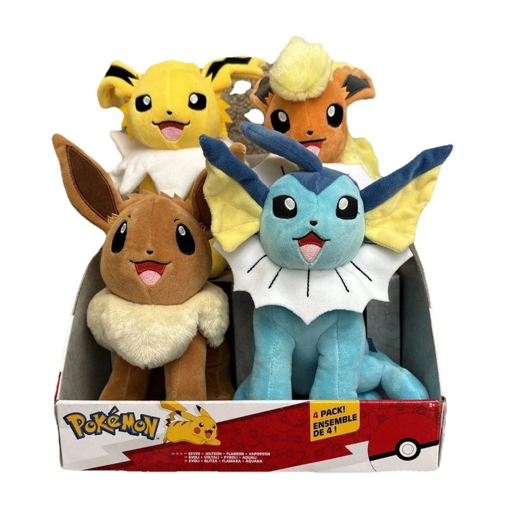 New Pokemon Plush 4-Pack Set Eevee Jolteon Flareon Vaporeon Jazwares 4pk PKW3832